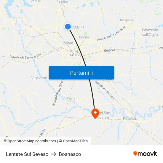 Lentate Sul Seveso to Bosnasco map