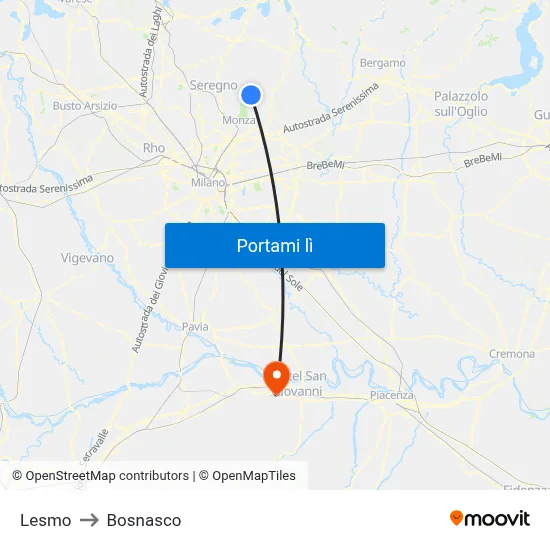 Lesmo to Bosnasco map