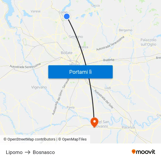 Lipomo to Bosnasco map