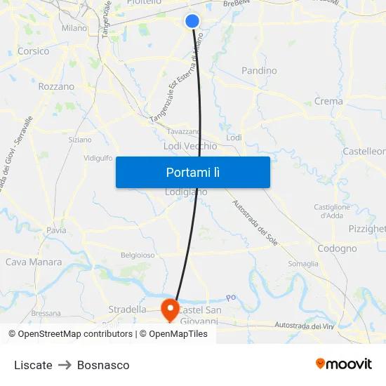 Liscate to Bosnasco map