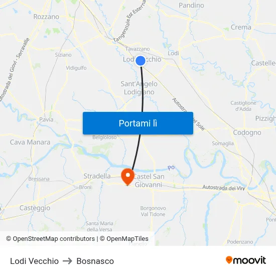 Lodi Vecchio to Bosnasco map