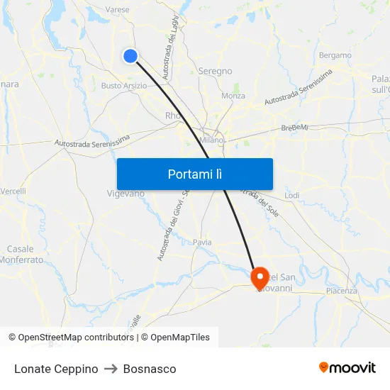 Lonate Ceppino to Bosnasco map