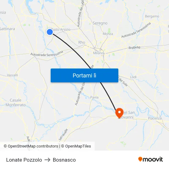 Lonate Pozzolo to Bosnasco map