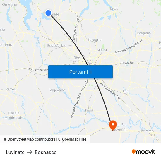 Luvinate to Bosnasco map