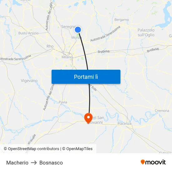 Macherio to Bosnasco map