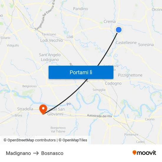 Madignano to Bosnasco map