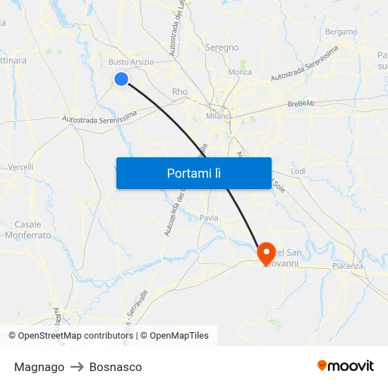 Magnago to Bosnasco map