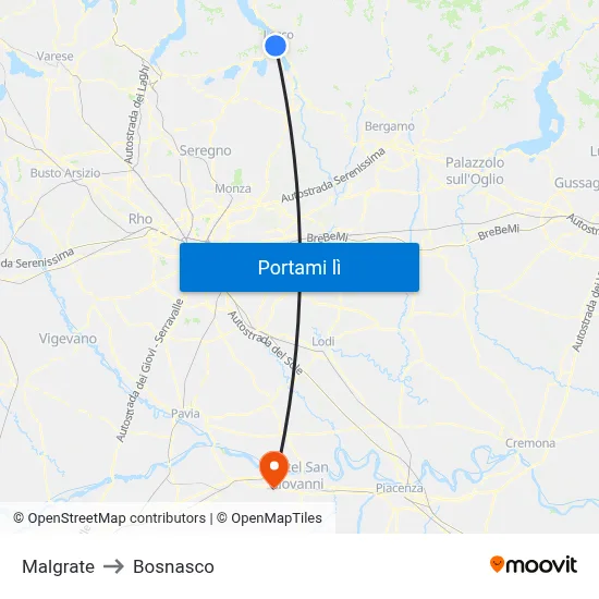 Malgrate to Bosnasco map