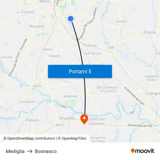 Mediglia to Bosnasco map