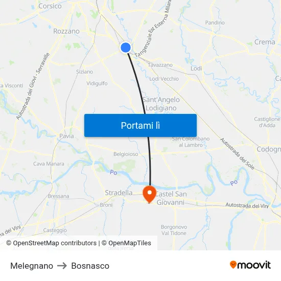 Melegnano to Bosnasco map