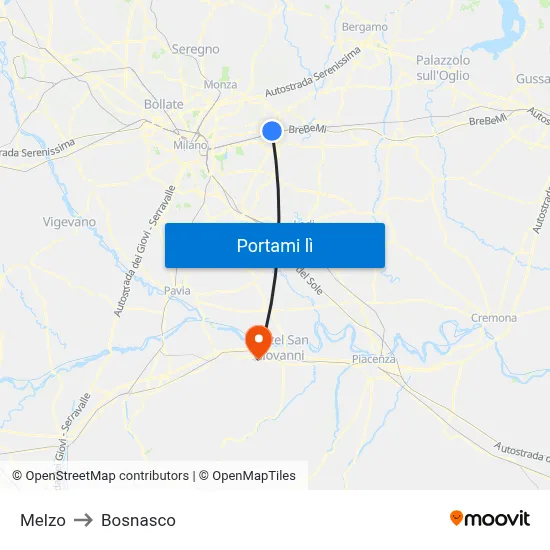 Melzo to Bosnasco map