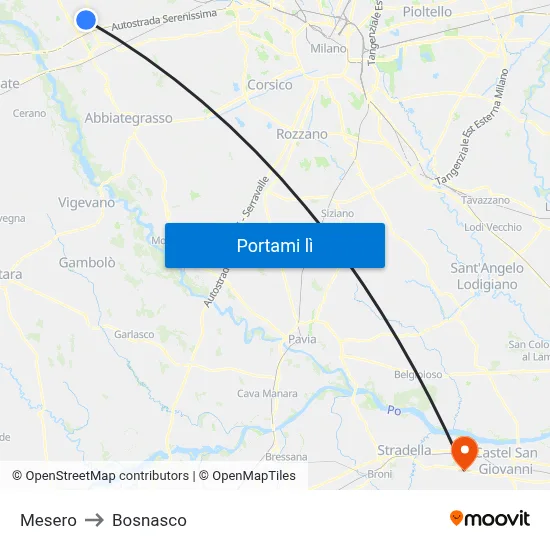 Mesero to Bosnasco map