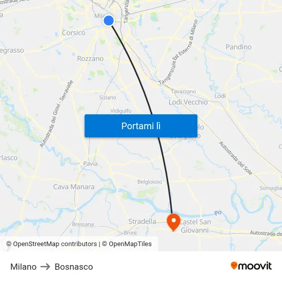 Milano to Bosnasco map