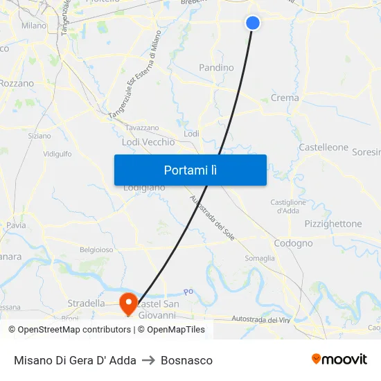 Misano Di Gera D' Adda to Bosnasco map