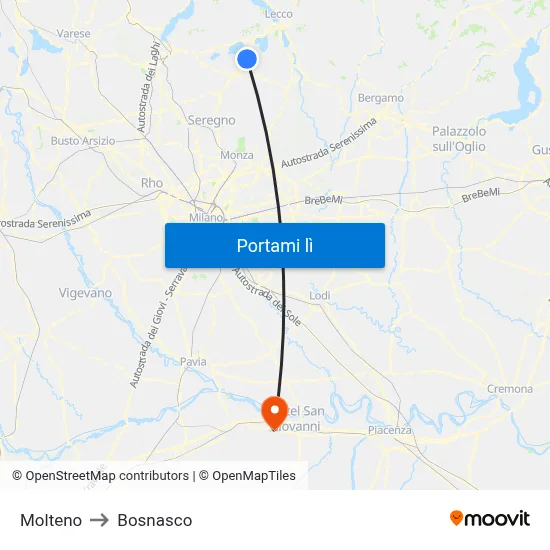 Molteno to Bosnasco map