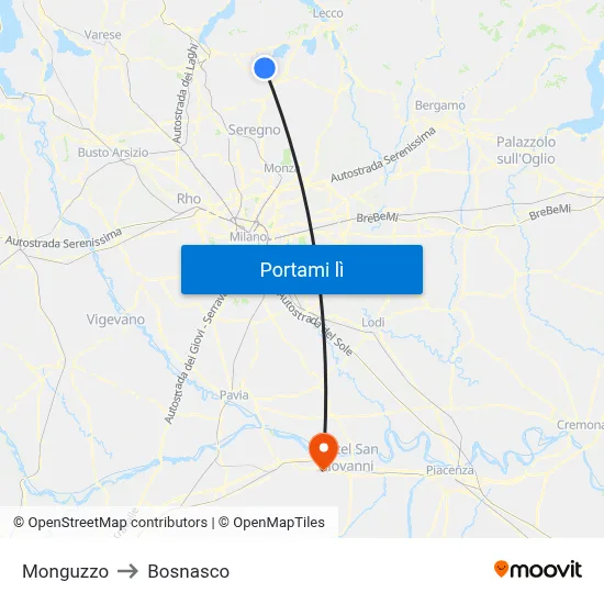 Monguzzo to Bosnasco map