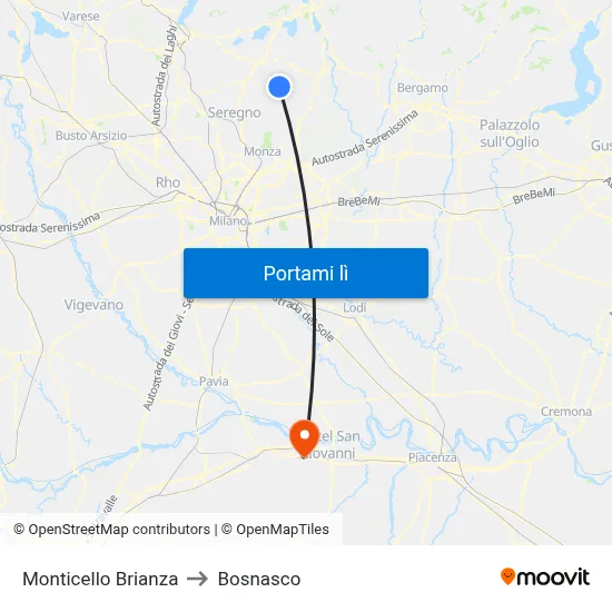 Monticello Brianza to Bosnasco map