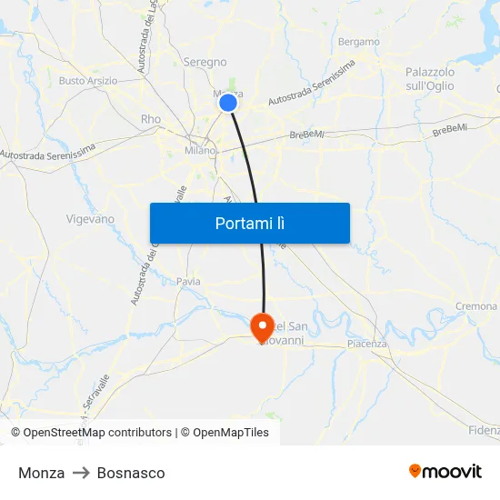 Monza to Bosnasco map