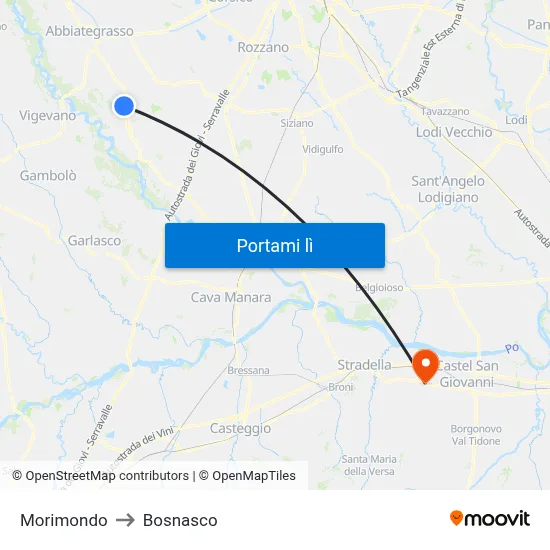 Morimondo to Bosnasco map
