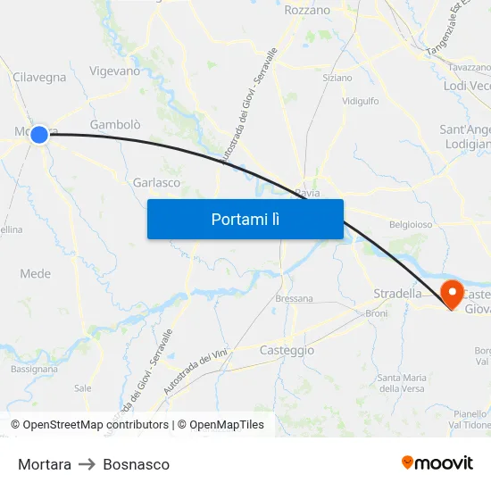 Mortara to Bosnasco map