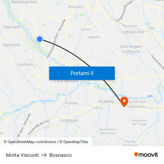 Motta Visconti to Bosnasco map