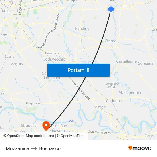 Mozzanica to Bosnasco map