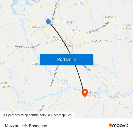 Mozzate to Bosnasco map