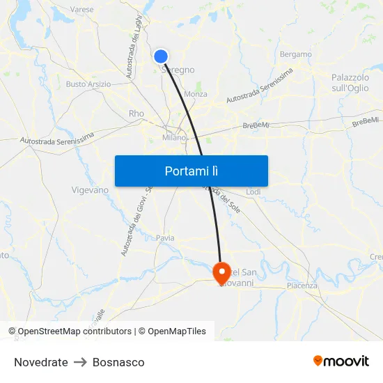 Novedrate to Bosnasco map