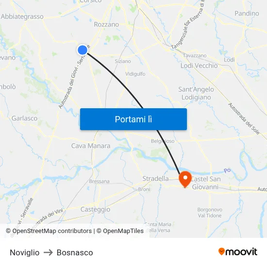 Noviglio to Bosnasco map