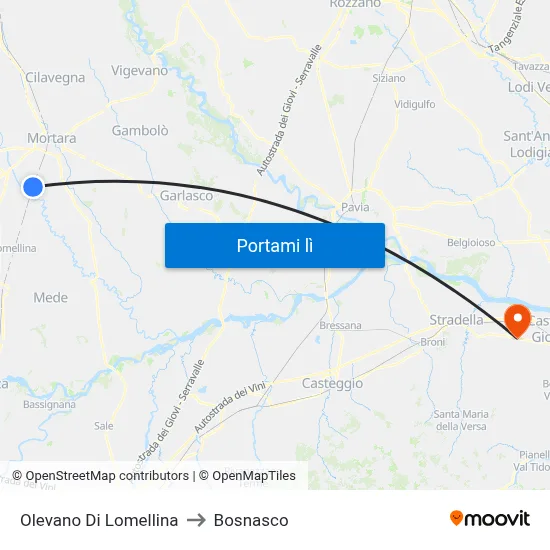 Olevano Di Lomellina to Bosnasco map