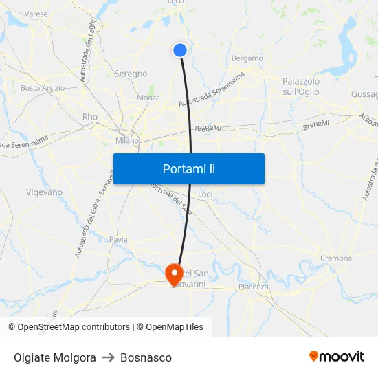 Olgiate Molgora to Bosnasco map