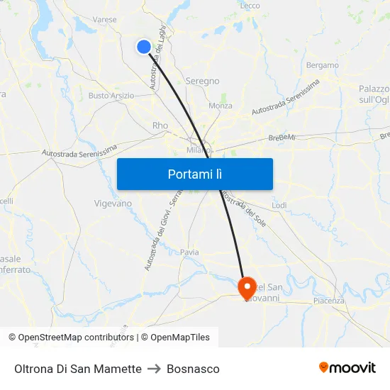 Oltrona Di San Mamette to Bosnasco map