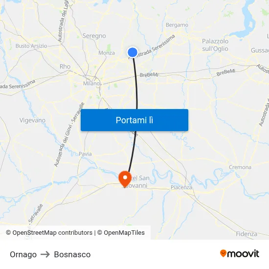 Ornago to Bosnasco map