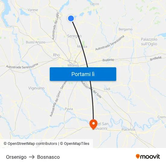 Orsenigo to Bosnasco map