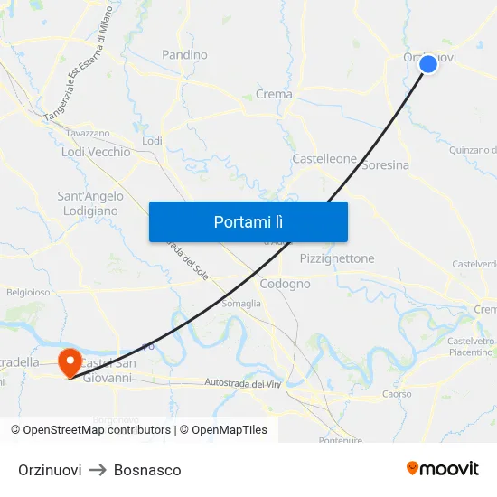 Orzinuovi to Bosnasco map