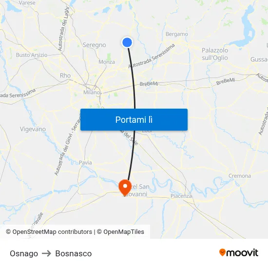 Osnago to Bosnasco map