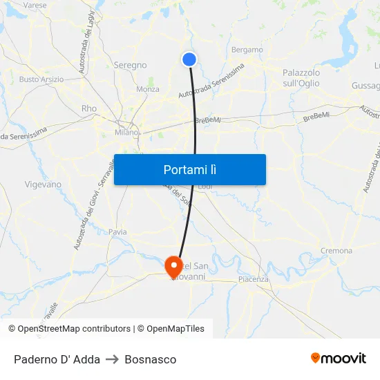 Paderno D' Adda to Bosnasco map
