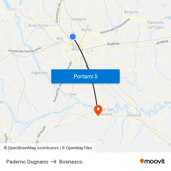 Paderno Dugnano to Bosnasco map