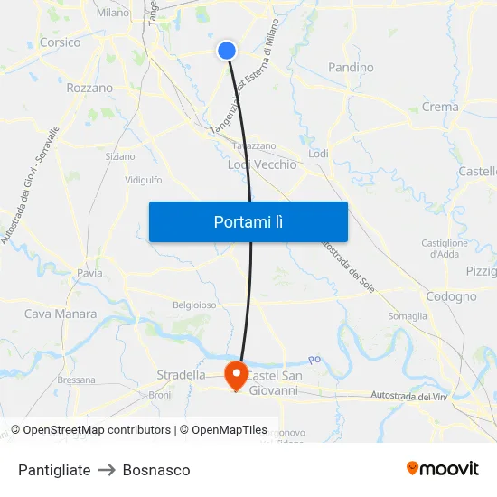 Pantigliate to Bosnasco map