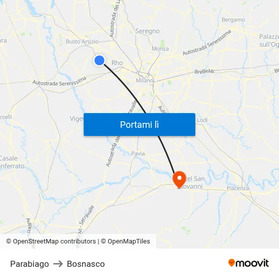 Parabiago to Bosnasco map