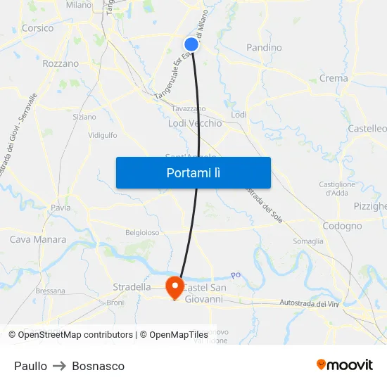 Paullo to Bosnasco map