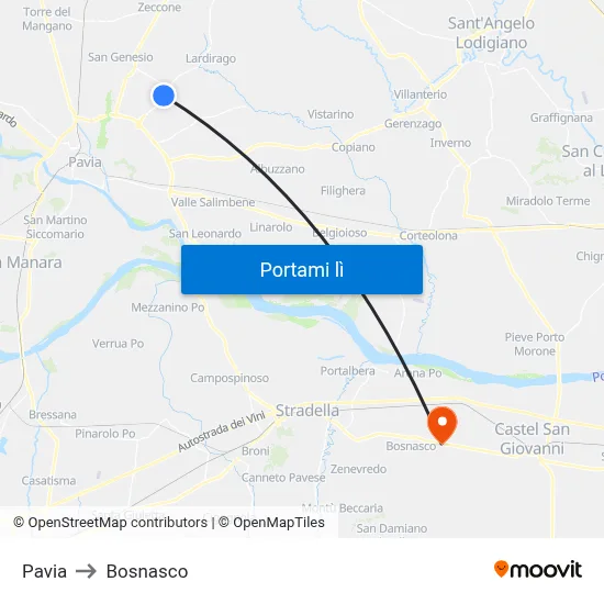 Pavia to Bosnasco map