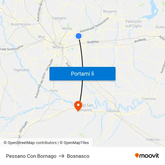 Pessano Con Bornago to Bosnasco map