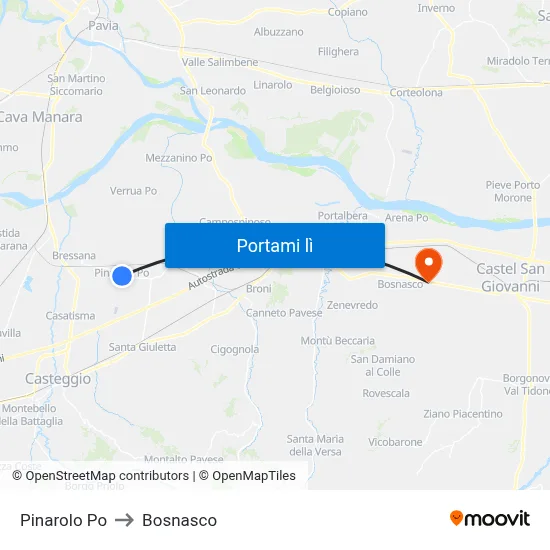 Pinarolo Po to Bosnasco map