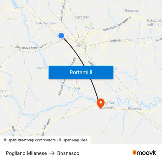 Pogliano Milanese to Bosnasco map