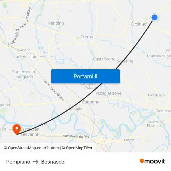 Pompiano to Bosnasco map