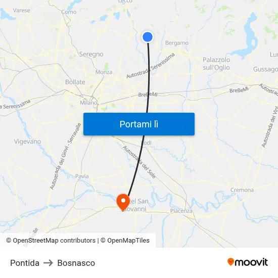 Pontida to Bosnasco map