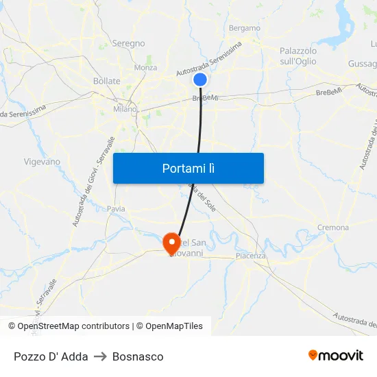 Pozzo D' Adda to Bosnasco map