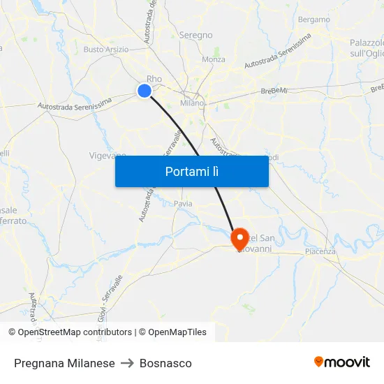 Pregnana Milanese to Bosnasco map