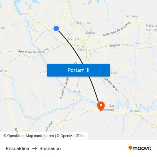 Rescaldina to Bosnasco map
